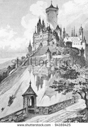 ... in a glass mountain (the Brothers Grimm fairy tale). Engraving by