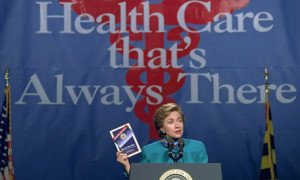 lady Hillary Rodham Clinton, holding a copy of the Clinton health-care ...