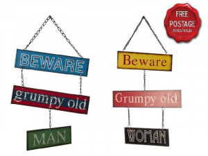 ... Wall Plaque Home Decor Sign Funny Quotes - Beware Grumpy Old Man/Woman