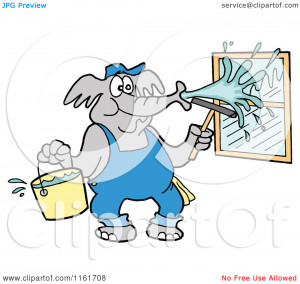 Cartoon of an Elephant Window Washer Spraying Glass - Royalty Free ...