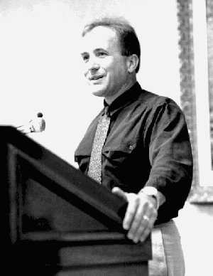 Michael Shermer, editor of the journal Skeptic , addressing the ...