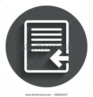 Import file icon. File document symbol. Circle flat button with shadow ...