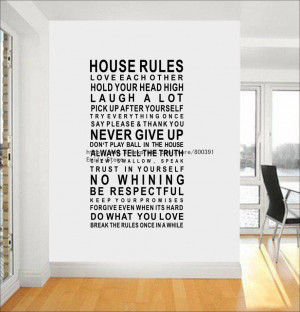 Free shipping quote stickers 120*60cm Art wall sticker, HOUSE RULES ...