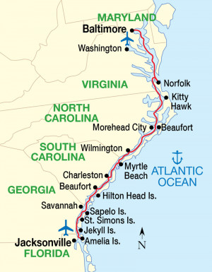 East Coast Inland Passage Cruise Map. Click on Image to Enlarge