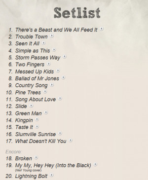If you are wondering what the setlist for jakes current tour well here ...