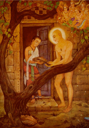 Lord Mahavir accepting alms from the hands of Chandanbala