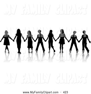Clip Art Black Silhouetted Family Four Holding Hands And