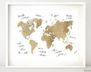 , gold glitter map, gold map with inspirational quotes, nursery quote ...