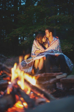 couple cute kiss campfire Camping Summer Nights