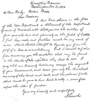 The original of the Bixby letter was never found. However, facsimiles ...