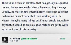 ... Been Grossly Misquoted!” Sonam Kapoor Denies Racy Quote in Filmfare