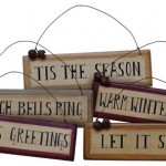 Signs Sleigh Bells Holiday Quotes Ornaments 5pc Set Country Primitive