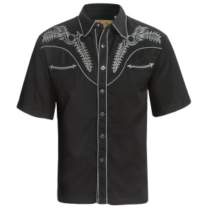 ... Retro Boot Stitch Western Shirt - Short Sleeve (For Men) in Black
