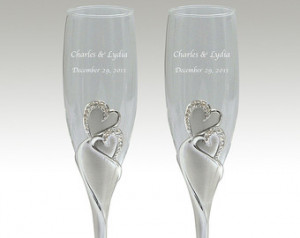 TOASTING FLUTES Set of 2 with Names and WEDDING Date Engraved ...