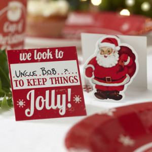 ... . Free standing fun name place cards with a jolly Santa on the back