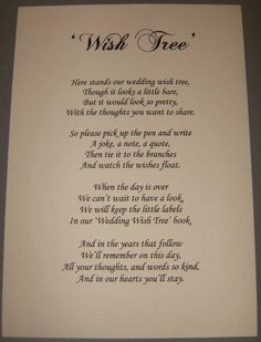 Wedding Wish Tree Poem. My nephew and his bride did this for their ...