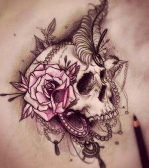 men-leg-tattoos-beautiful-skeleton-Flowers