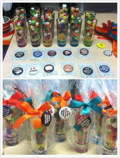 dinner party. Candy filled personalized shot glasses for friends ...