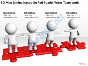 3d men joining hands on red puzzle pieces team work ppt graphics icons ...