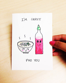 ... pho you, funny love card, hand drawn, boyfriend, girlfriend, food