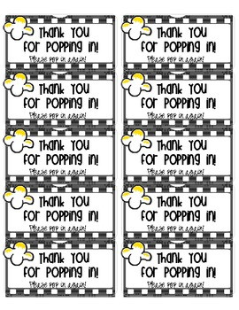 Thank You for Popping In popcorn labels (open house)