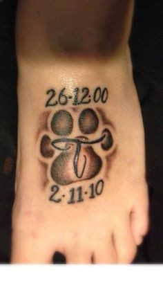 beautiful pet memorial tattoo. D.O.B and date of death. Forever in our ...