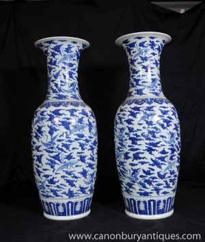 ... of Pair Big Blue White Chinese Porcelain Vases Nanking Pottery Delft