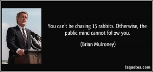 You can't be chasing 15 rabbits. Otherwise, the public mind cannot ...