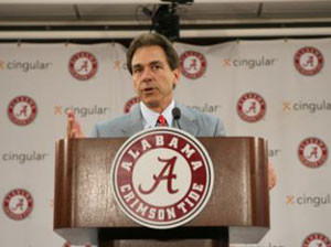New UA Head Football Coach Nick Saban speaks to the media at his ...