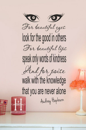 Audrey Hepburn Quote decor Vinyl Wall Decal For beautiful eyes look ...