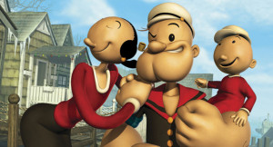 Cartoon hero Popeye and his family, Olive Oyl, left, and Swee'pea are ...