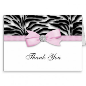 Ribbon Bow Pink Zebra Thank You Cards