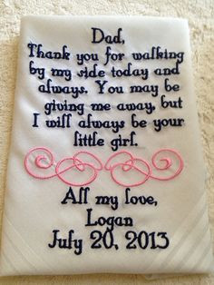 ... Father of the Bride wedding Handkerchief gift from bride to her
