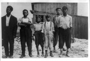 Six black workers in the Alexandria (Va.) Glass Factory.