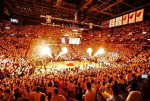 An overall view is seen during the pre-game show before the Miami Heat ...