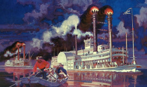 Painting of race between Natchez and Robert E. Lee by Dean Cornwell