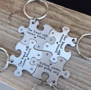 Puzzle piece Keychain set of four hand stamped best friends, sisters ...