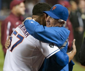 Santana Hugs Terry Collins