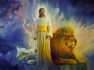 Jesus Picture In Glory With Lion And Lamb