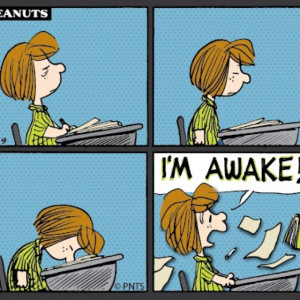 Peppermint Patty nods off. We've all been there!