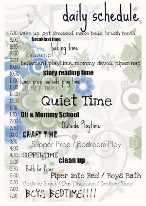 Daily Schedule for stay at home moms