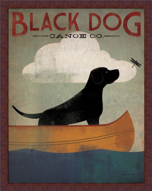 Black-Dog-Canoe-by-Ryan-Fowler-Whimsical-Labrador-Sign-22x28-Framed ...