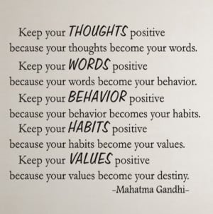 Mahatma Gandhi Keep your...Inspirational Wall Decal Quotes
