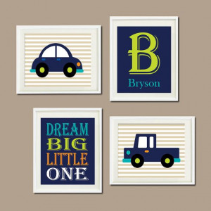 CARS TRUCKS Transportation MONOGRAM Nursery Art Dream Big Quote Name ...