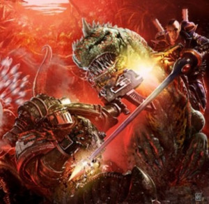 Exodite Dragon Warrior fighting a Space Marine of the Salamanders ...