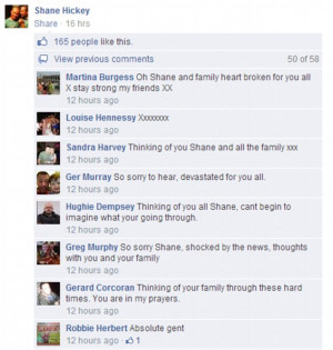 ... their grief on Brendan’s brother Shane Hickey’s Facebook page