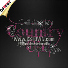 Country girl quote rhinestone bling iron on tee shirt letters