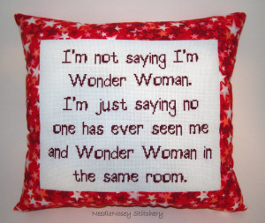 funny cross stitch pillow red pillow girl power quote