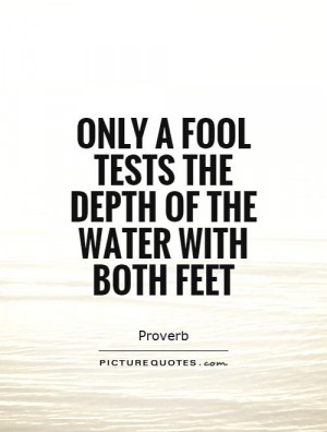 ... fool tests the depth of the water with both feet Picture Quote #1