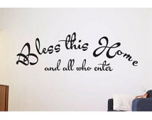 Wall Quote Sign Vinyl Decal Sticker religious verse Family Bless this ...
